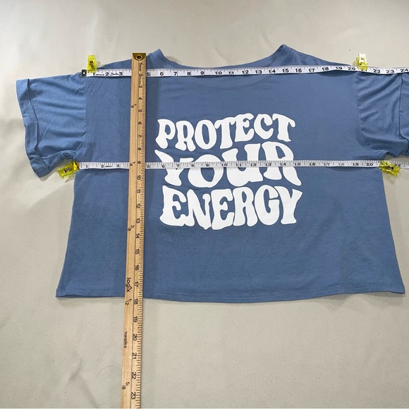 Life Clothing Co Protect Your Energy Blue Cropped Graphic Tee M - Picture 8 of 8